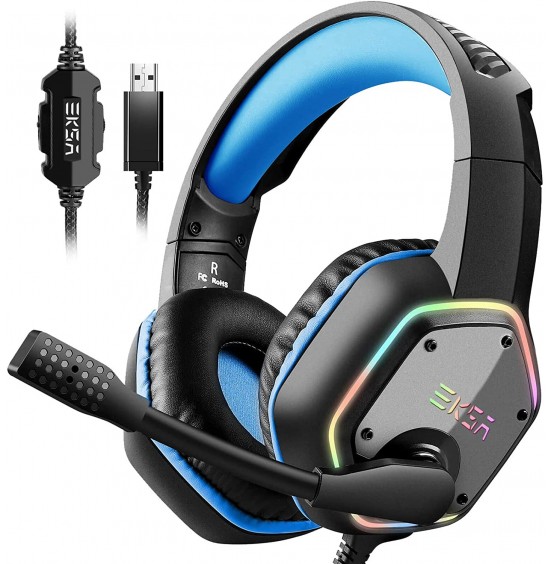 EKSA E1000 USB Gaming Headset for PC - Computer Headphones with Microphone/Mic Noise Cancelling, 7.1 Surround Sound Wired Headset&RGB Light - Gaming Headphones for PS4/PS5 Console Laptop EKSA E1000 USB Gaming Headset for PC - Computer Headphones with Microphone/Mic Noise Cancelling, 7.1 Surround Sound Wired Headset&RGB Light - Gaming Headphones for PS4/PS5 Console Laptop