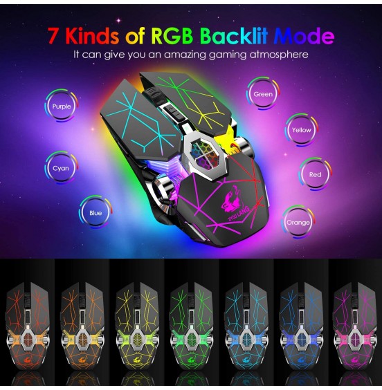 Wireless Gaming Mouse Rechargeable,RGB Multi-Colour Backlit Game Mice with 7 Buttons Computer Accessories,2.4G Silent Optical,3 Adjustable DPI Game Mouse Power Saving Mode for Laptop/PC/Notebook Wireless Gaming Mouse Rechargeable,RGB Multi-Colour Backlit Game Mice with 7 Buttons Computer Accessories,2.4G Silent Optical,3 Adjustable DPI Game Mouse Power Saving Mode for Laptop/PC/Notebook