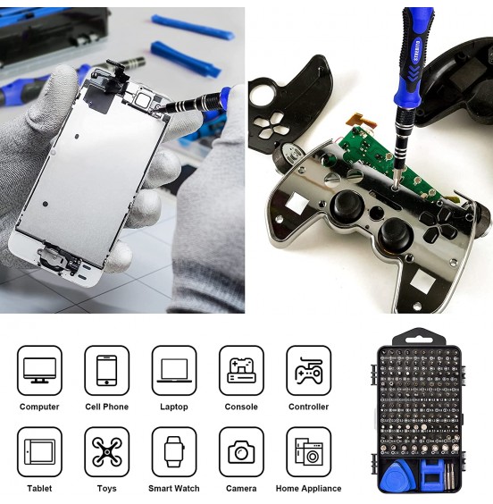 STREBITO Precision Screwdriver Set 124-Piece Electronics Tool Kit with 101 Bits Magnetic Screwdriver Set for Computer, Laptop, Cell Phone, PC, MacBook, iPhone, Nintendo Switch, PS4, PS5, Xbox Repair STREBITO Precision Screwdriver Set 124-Piece Electronics Tool Kit with 101 Bits Magnetic Screwdriver Set for Computer, Laptop, Cell Phone, PC, MacBook, iPhone, Nintendo Switch, PS4, PS5, Xbox Repair